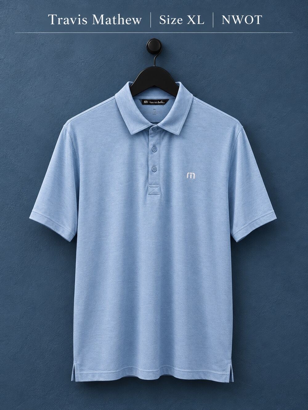 Travis Mathew Men’s XL Heather Blue Performance Golf Polo Shirt